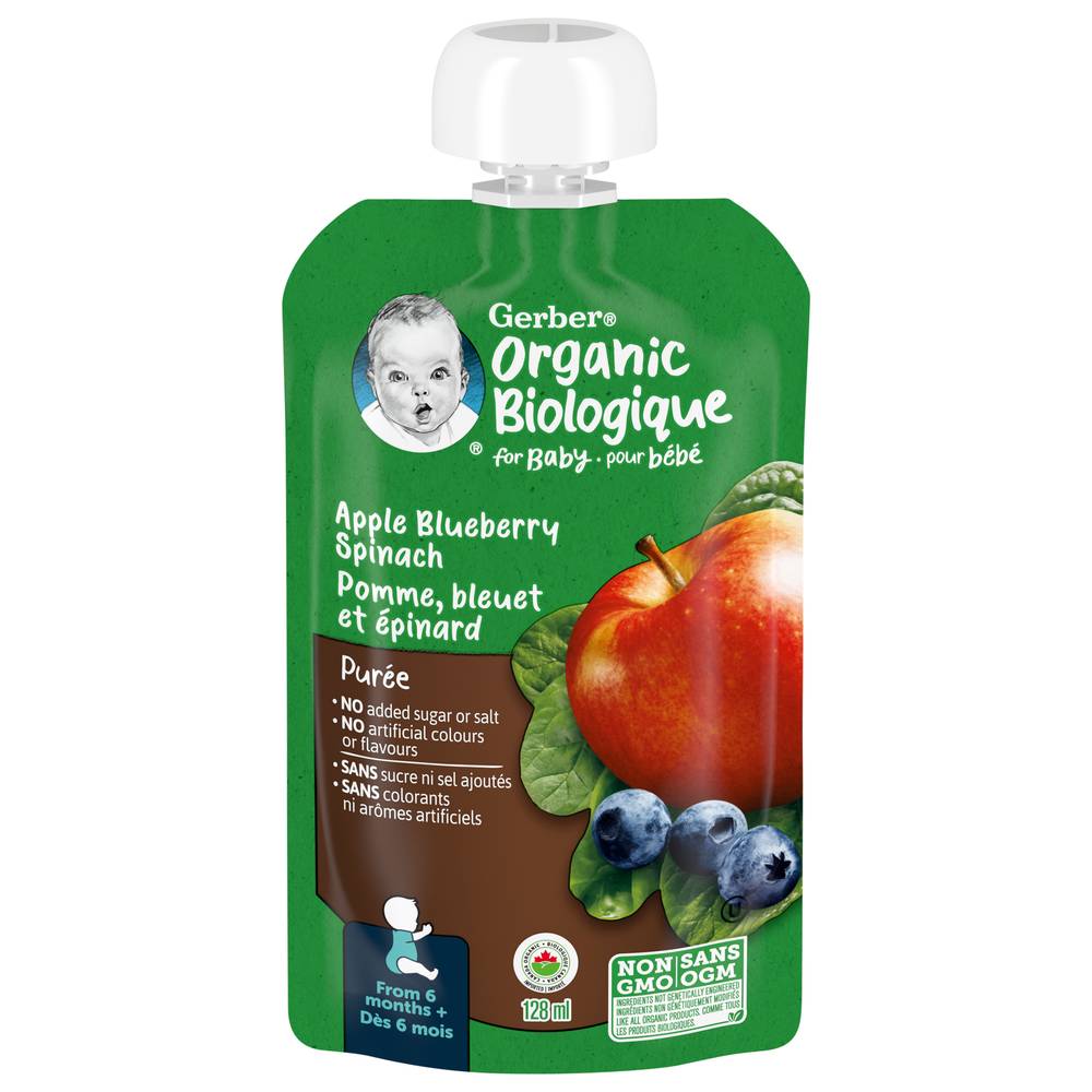 Gerber Organic Purée Apple Blueberries Spinach Baby Food (128 g)