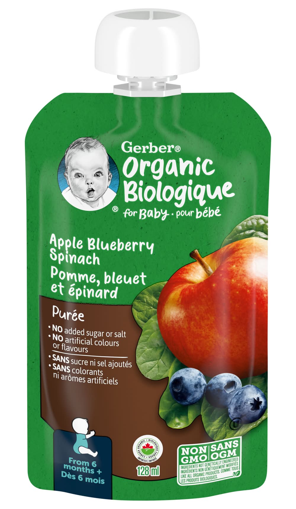 Gerber Organic Purée Baby Food, Apple -Blueberries -Spinach (128 g)