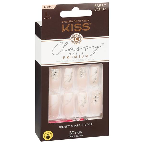 KISS Classy Premium Long Length Fake Nails, White & Nude (0.81 oz)