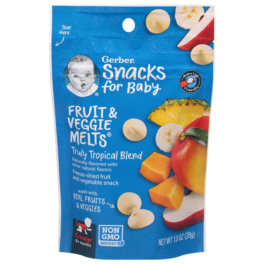 Gerber Fruit & Veggie Melts Crawler Baby Food, Truly Tropical, size 8 (1 oz)