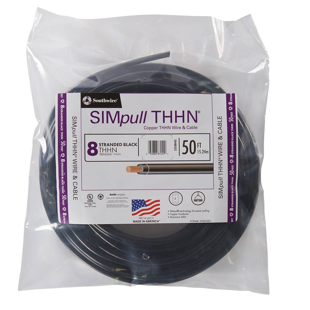 Southwire SIMpull 50-ft 8-AWG Black Stranded Copper Thhn Wire (By-the-roll) | 20488330