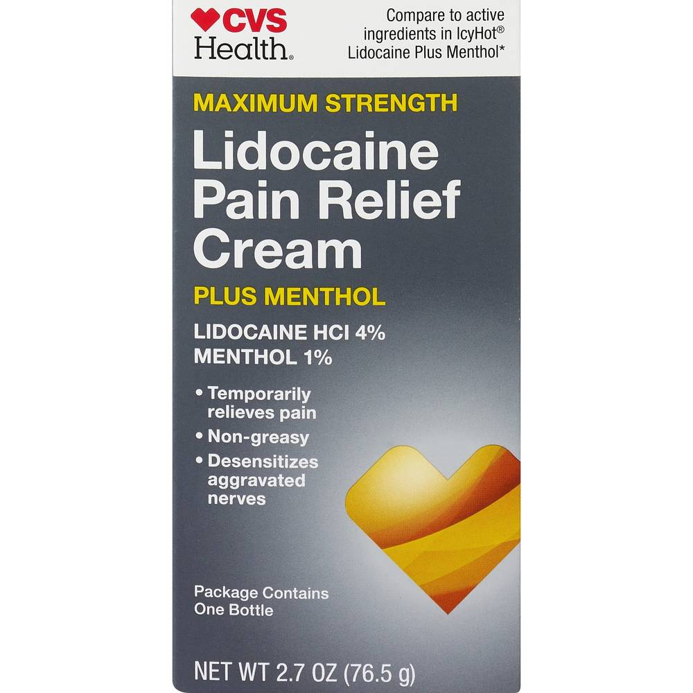 CVS Health Maximum Strength Lidocaine Pain Relief Cream Plus Menthol, 2.7 OZ