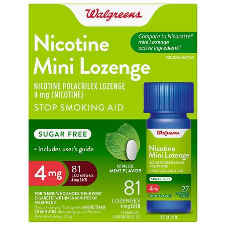 Walgreens Nicotine Polacrilex Mint Sugar Free 4mg Mini Lozenge