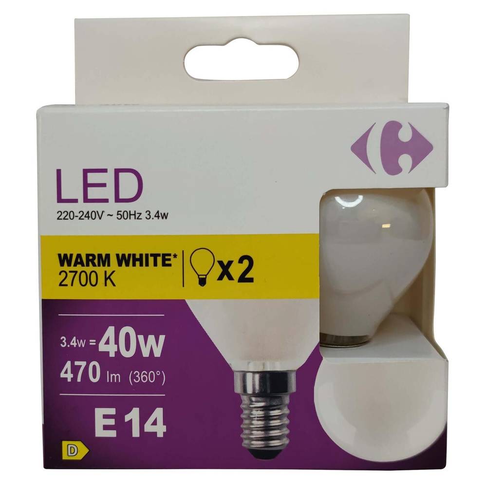 Carrefour - -Ampoule led e14 sphérique blanc chaud