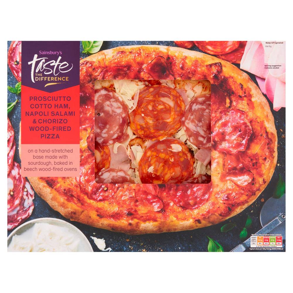 SAVE £1.70 Sainsbury's Salami,  Prosciutto & Chorizo Pizza, Taste the Difference 455g