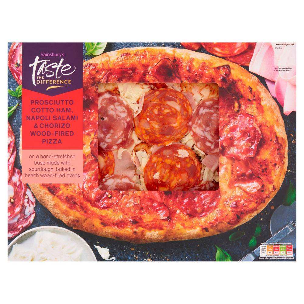 Sainsbury's Salami, Prosciutto & Chorizo Pizza, Taste the Difference 455g