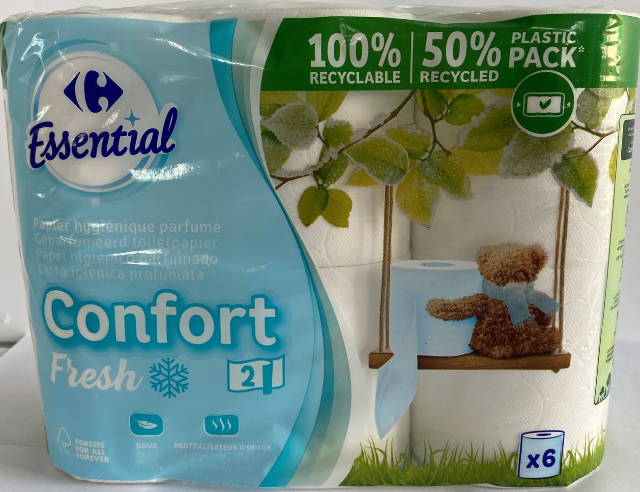 Carrefour Essential - Rouleaux de papier toilette confort 2 plis, blanc (6)