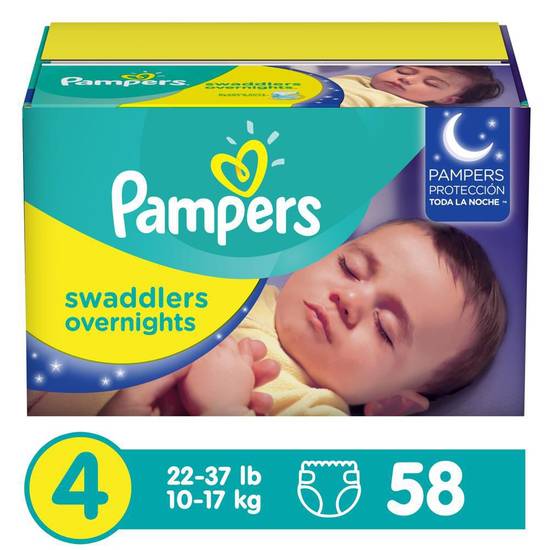 Pampers Swaddlers Overnights - Pañales talla 4, 58 unidades, pañales  desechables para bebé, protección nocturna de la piel