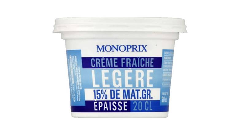 Monoprix Crème fraîche légère épaisse 15% MG Le pot de 20cl