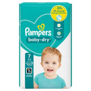 Pampers Baby-Dry Size 7, 17 Nappies, 15kg+, Carry Pack (Co-op Member Price £5.00 *T&Cs apply)