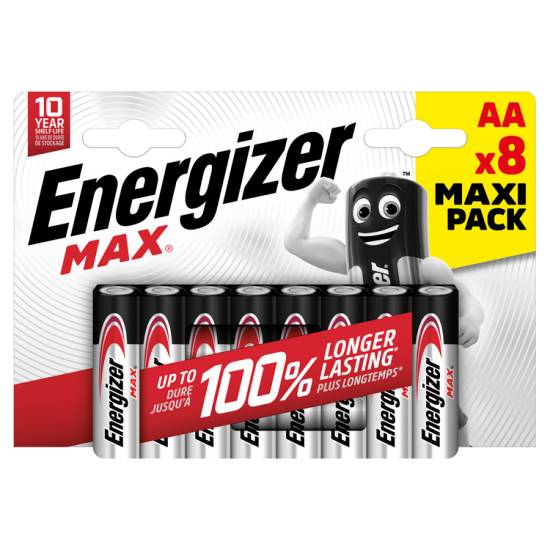 Energizer Max Aa Batteries, Alkaline, 8 pack