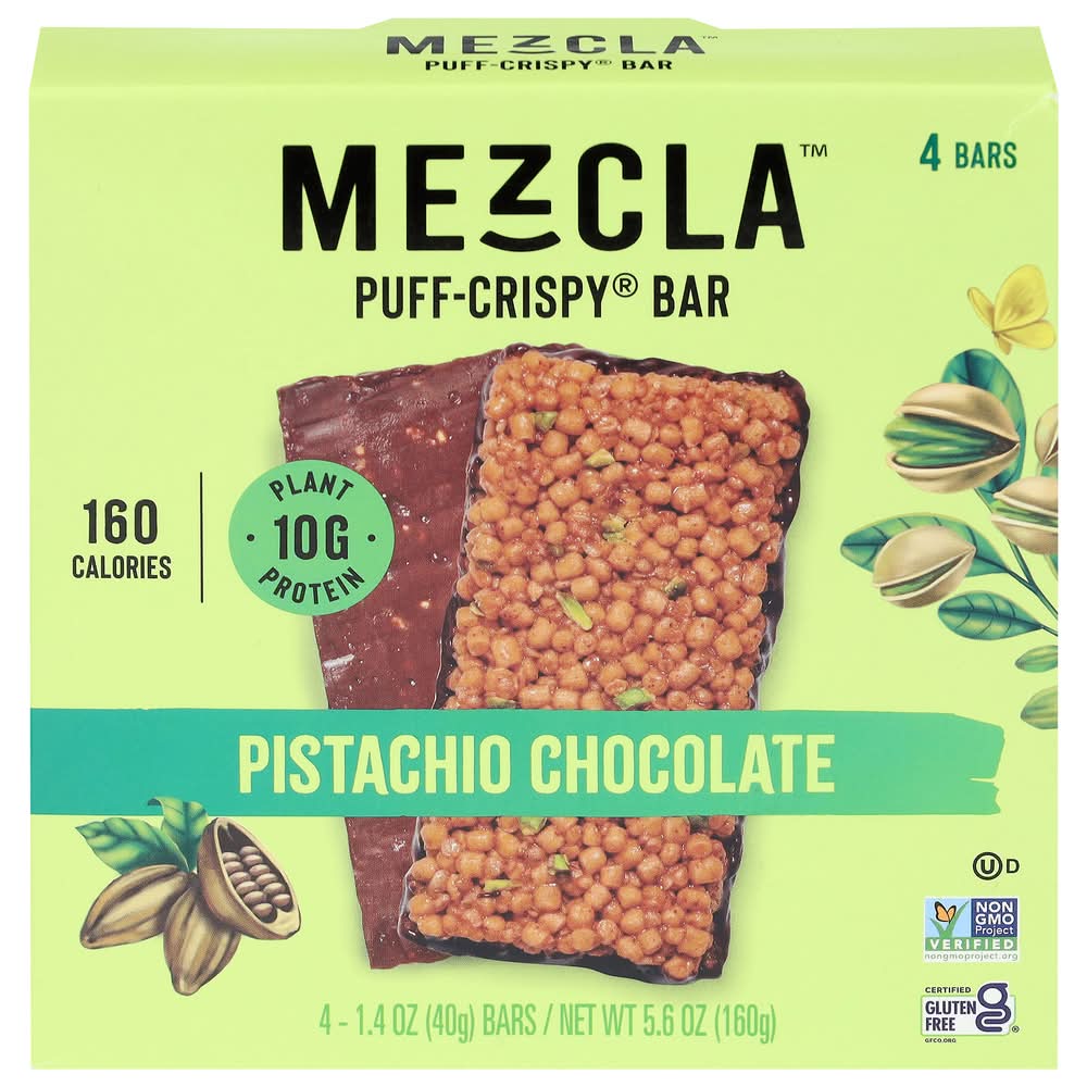 Mezcla Plant Based Chocolate Protein Bars, Pistachio (4 x 1.4 oz)