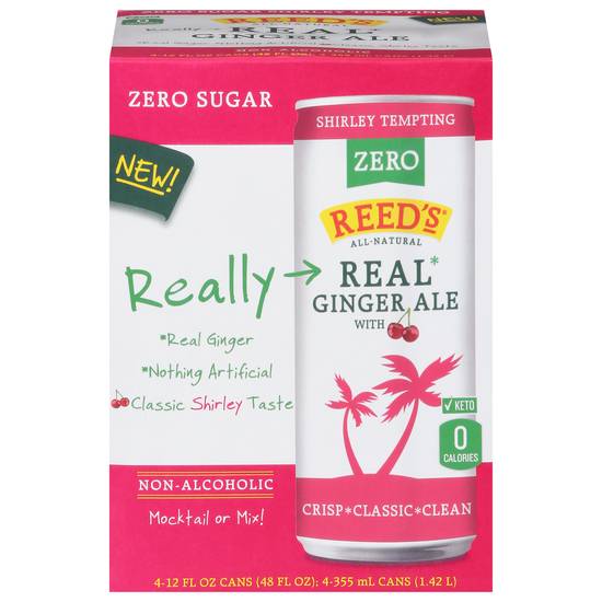 Reed's Zero Sugar Real Shirley Tempting Ginger Ale With Cherry (4 ct ,12 fl oz)