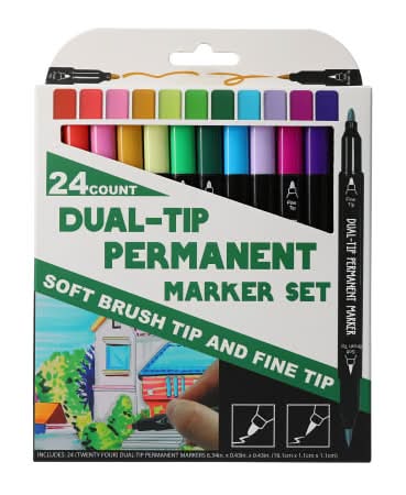 Dual-Tip Permanent Markers 24-Count Set