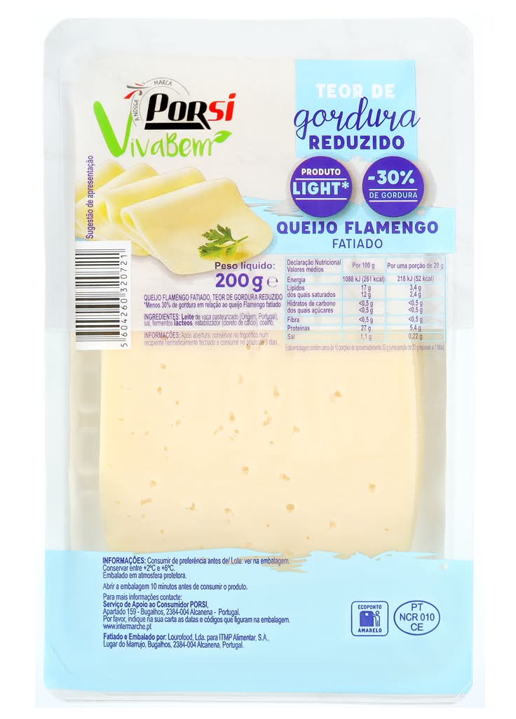 Porsi Viva Bem  - Queijo flamengo fatias light, 200 g