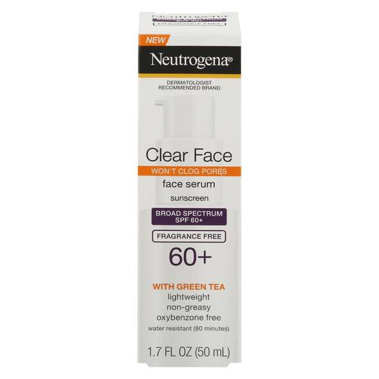 Neutrogena Clear Face Serum Sunscreen With Green Tea Broad Spectrum Spf 60+