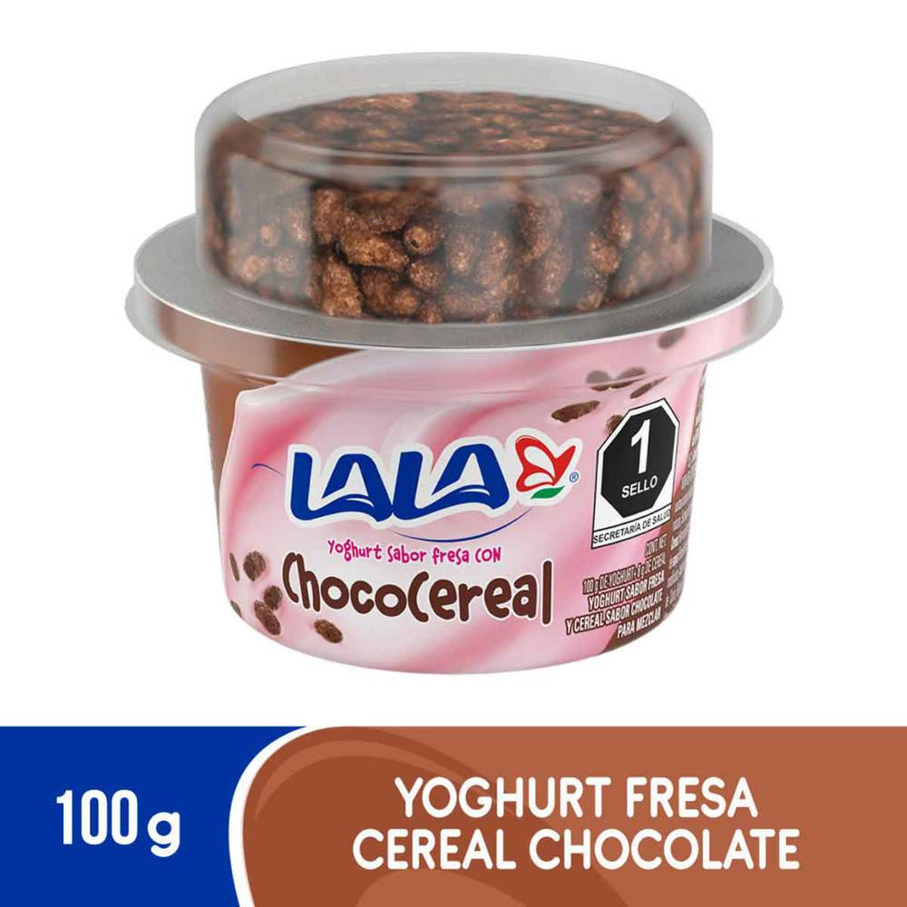 Lala · Yogurt con cereal y chocolate, fresa (100 g)