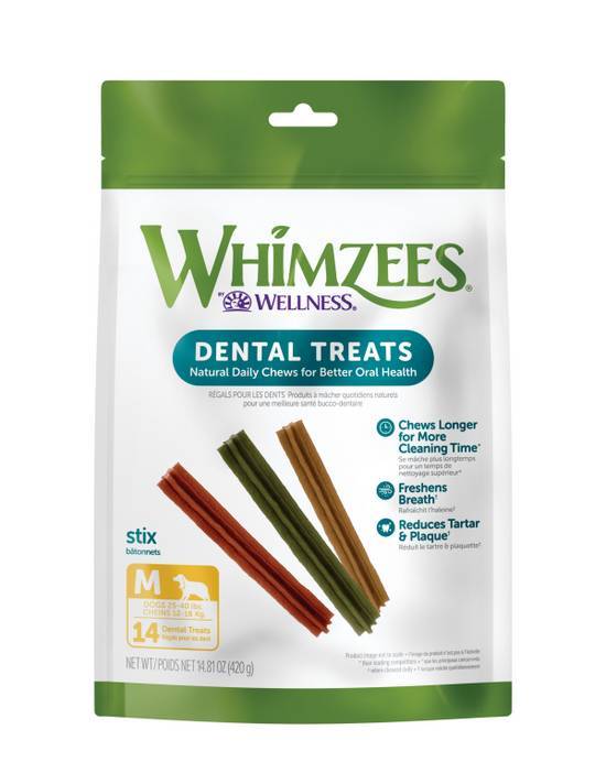 Whimzees By Wellness Dental Treats Stix Value Bag Med 14.8oz
