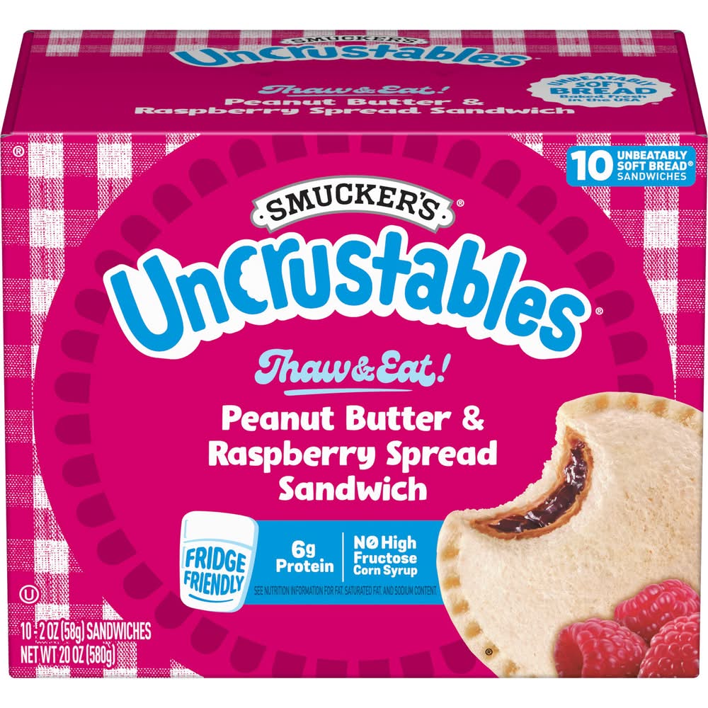 Uncrustables Thaw & Eat Sandwiches, Peanut Butter & Raspberry Spread (10 x 2 oz)