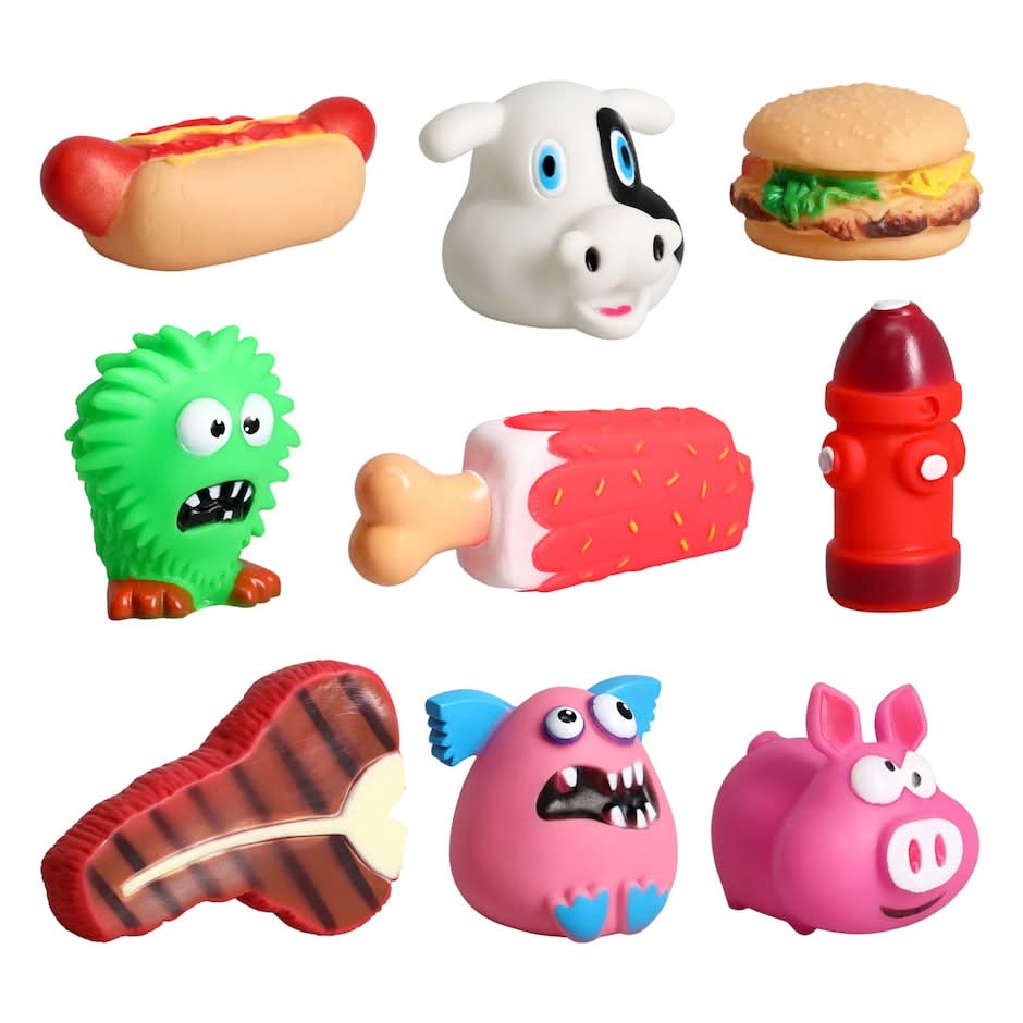 Greenbrier Kennel Club Adorable Squeaky Vinyl Dog Toys, 3.5 x 3.5 x 1.75 in (9 ct)