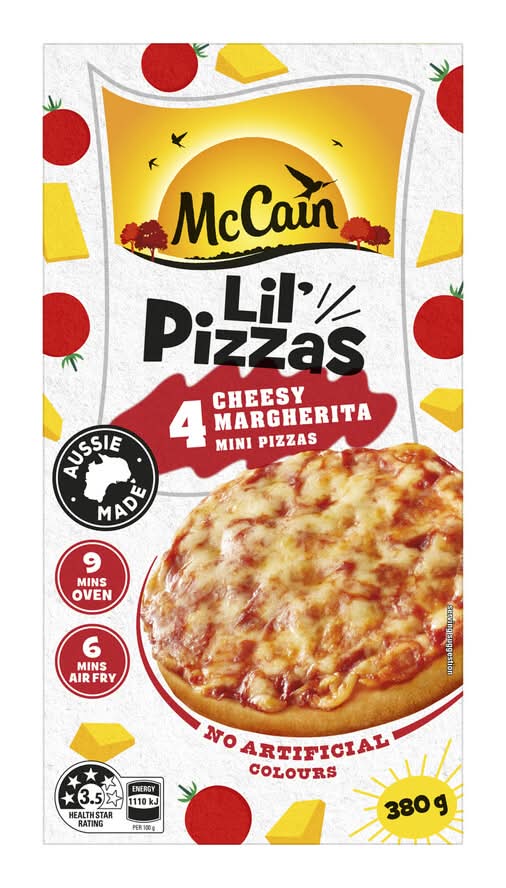 McCain Lil Pizzas Snacks Cheesy Margherita (380g, 4 pack)