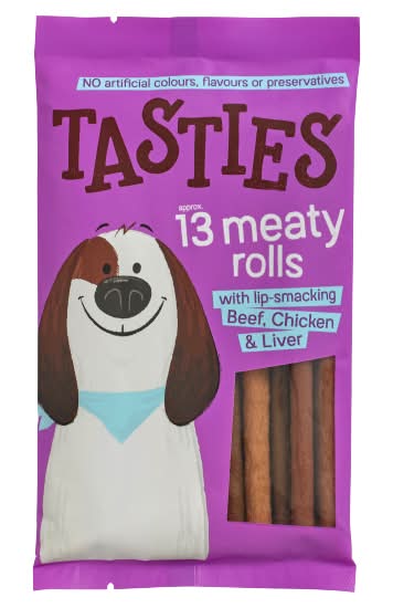 Tasties Meaty Rolls With Beef Chicken & Liver Dog Treats (13 pack)
