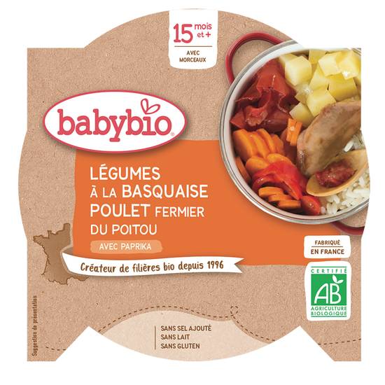 Babybio - Légumes à la basquaise poulet fermier du poitou bio 15 mois et plus