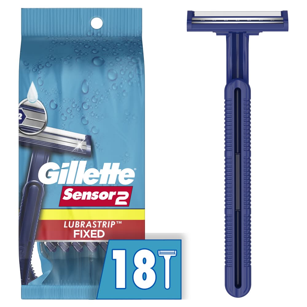 Gillette Sensor Base Lubrastrip Fixed Head Disposable Razors, Men (18 ct)