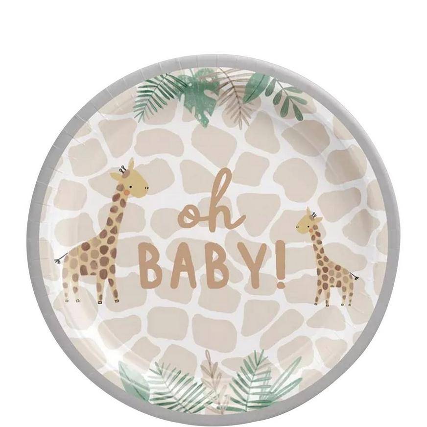 Party City Oh Baby Soft Jungle Baby Shower Paper Dessert Plates, 7in (8 ct)