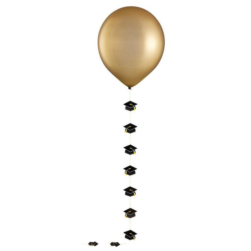 Party City Uninflated Latex Balloon With Graduation Cap Tail, Gold