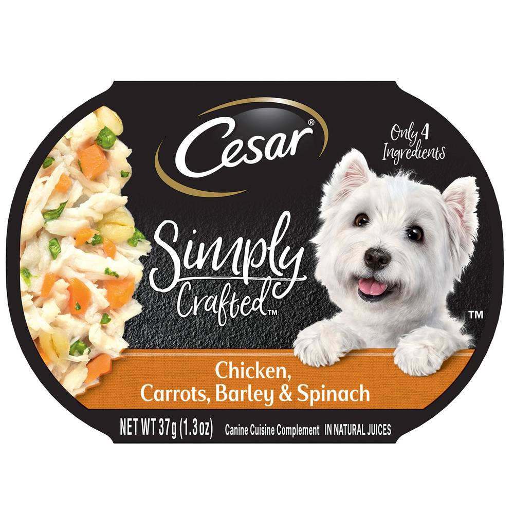 Cesar Simply Crafted Adult Soft Wet Dog Food Meal Topper, Chicken, Carrots, Barley & Spinach (1.3 oz)