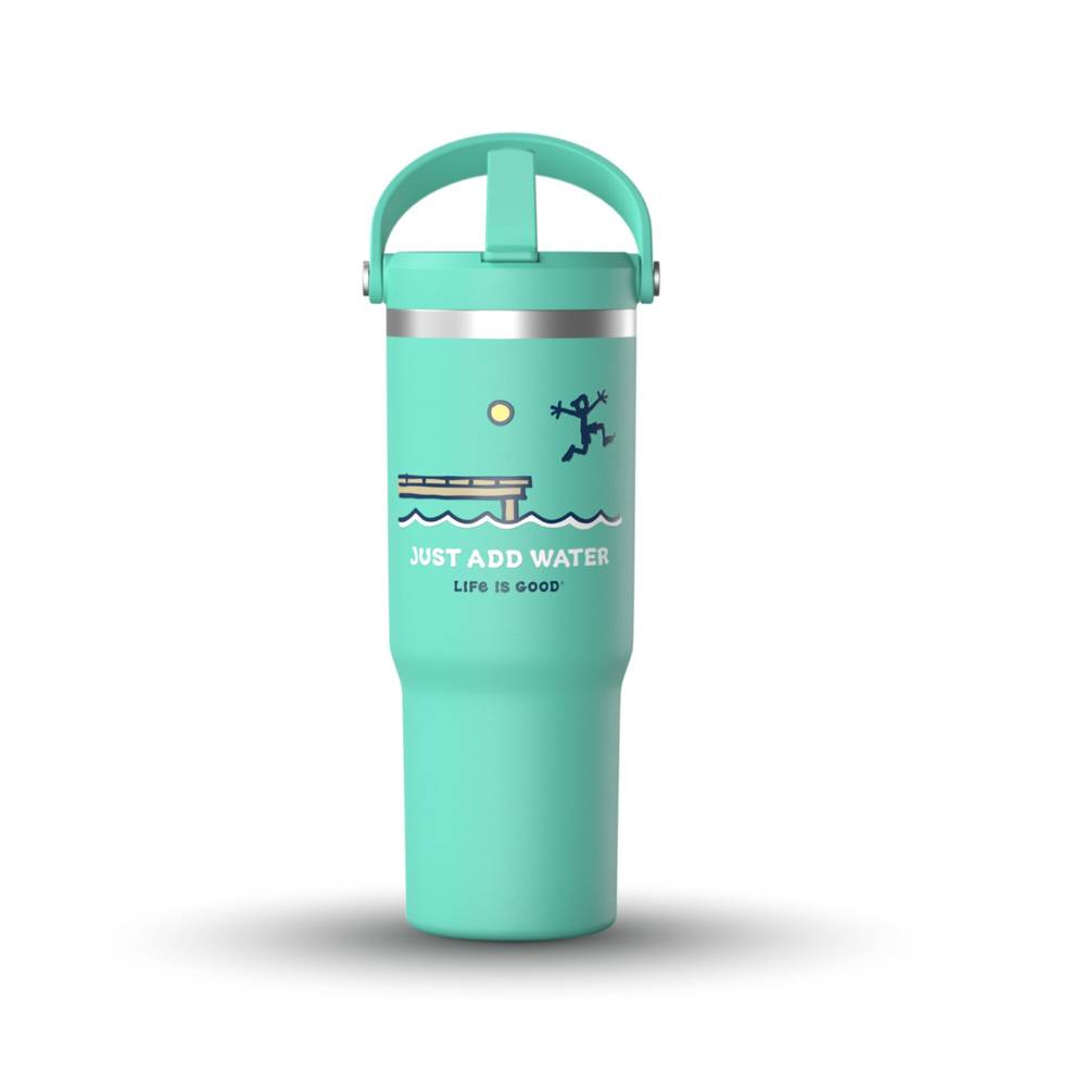 Life Is Good Nomad Just Add Water Insulated Coffee Tumbler with Straw, Teal, 25 oz