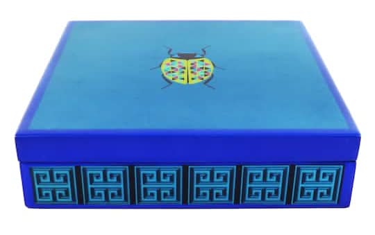 Jonathan Adler Greek Key & Geometric Beetle Tabletop Box, 8 in, Blue