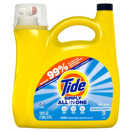 Tide Simply Clean & Fresh Liquid Laundry Detergent, Refreshing Breeze Scent, 89 loads, 128 oz