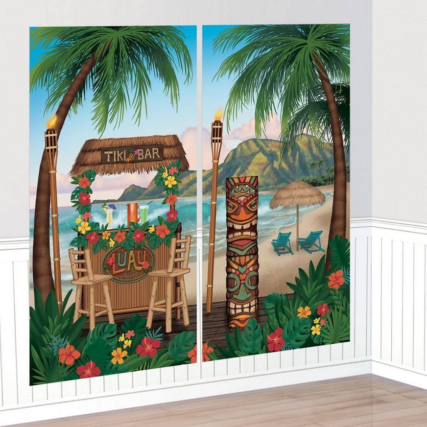 Party City Vintage Tiki Beach Plastic Scene Setter (unisex/5.4ft x 5.4ft/multi)