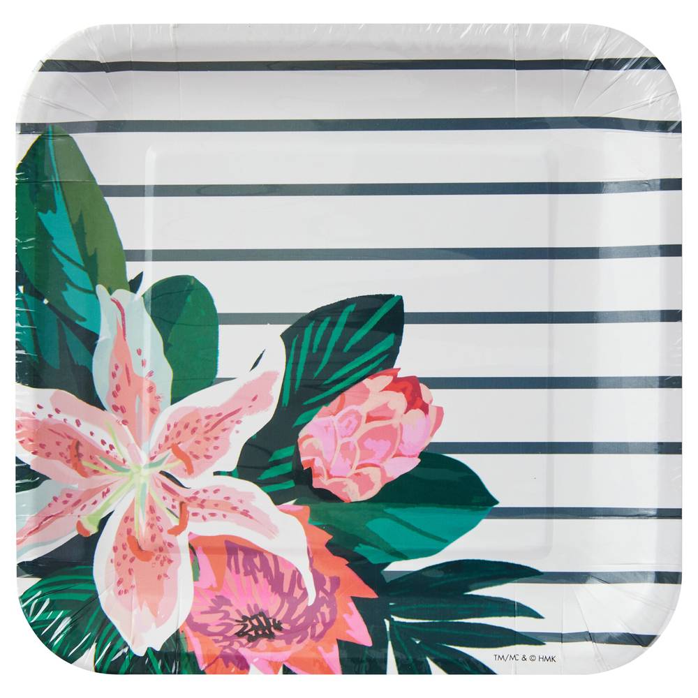 Hallmark Lily Bouquet on Stripes Square Dessert Plates, Multicolor