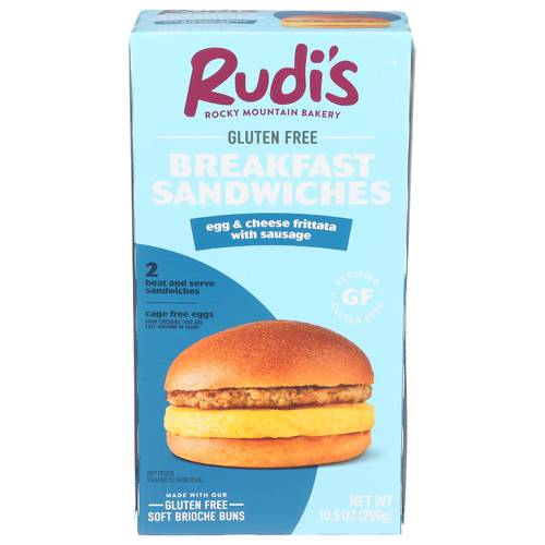 Rudi's Gluten Free Egg & Cheese Frittata With Sausage Breakfast Sandwiches