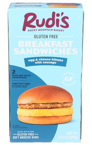 Rudi's Gluten Free Egg & Cheese Frittata With Sausage Breakfast Sandwiches