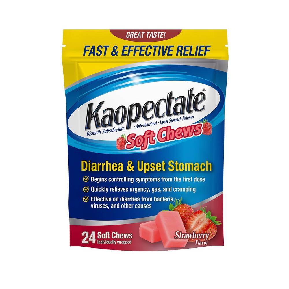 Kaopectate Anti-Diarrheal & Upset Stomach Reliever Soft Chews, Strawberry, 24 Ct