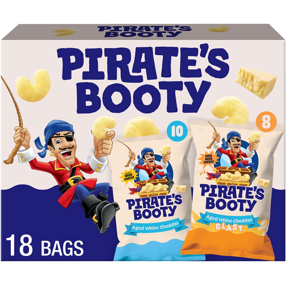 Pirate's Booty Cheddar Blast & Aged White Cheddar Puffs Bag (11 oz, 18 ct)