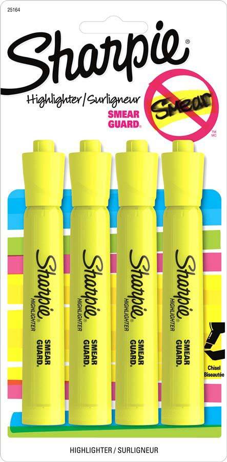 Sharpie Yellow Tank-Style Highlighters (4 units)