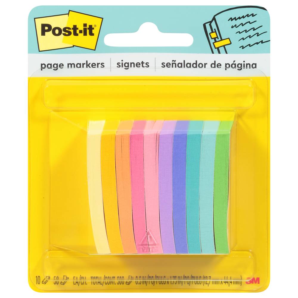 Post-It Page Markers 1/2" X 1 3/4" Assorted Bright Colors 50 Per Pad