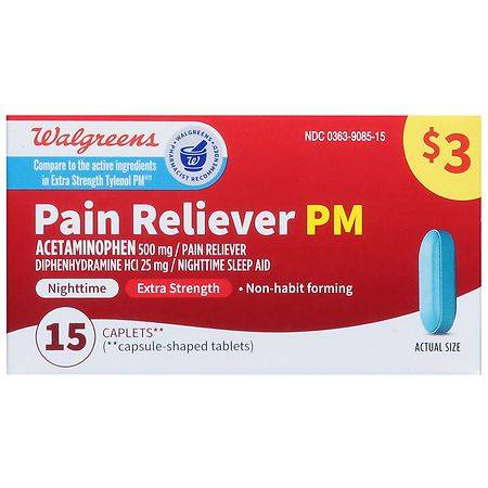 Walgreens Pain Reliever Pm Acetaminophen 500 mg Caplets (15 ct)