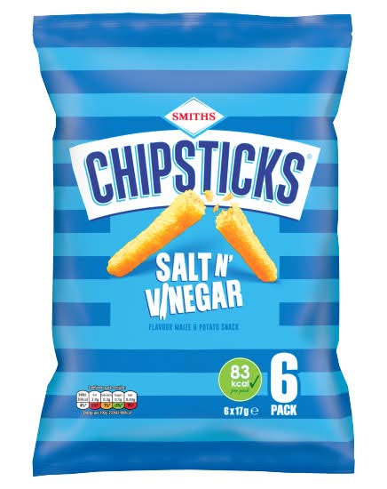 Smith's Salt N' Vinegar, Chipsticks Maize & Potato Snack (6 x 17g)