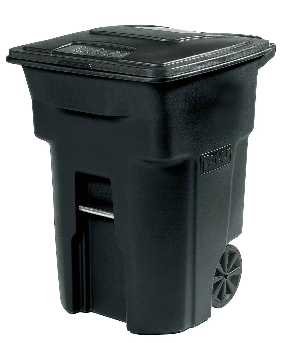 Toter 96-Gallon Black Plastic Wheeled Indoor/Outdoor Hinged Lid Trash Can | 79296-R2200