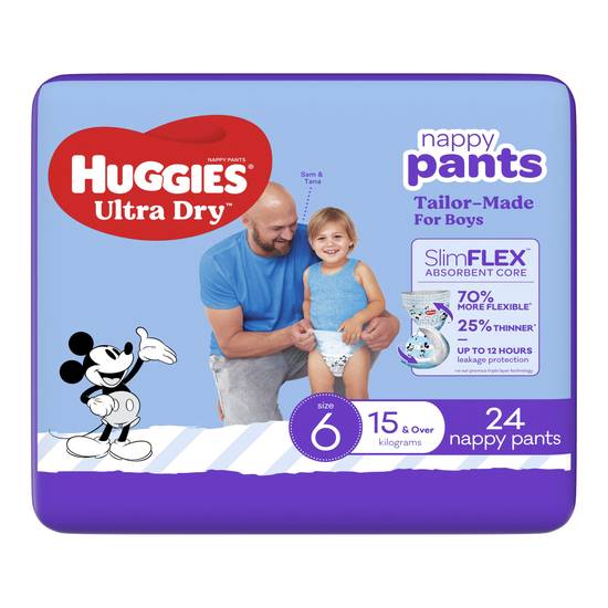 Huggies Ultra Dry Nappy Pants Boys Size 6 (15kg+) 24 pack