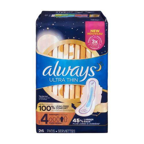 Always Ultra Thin Overnight Pads Flexi-Wings (26 units)