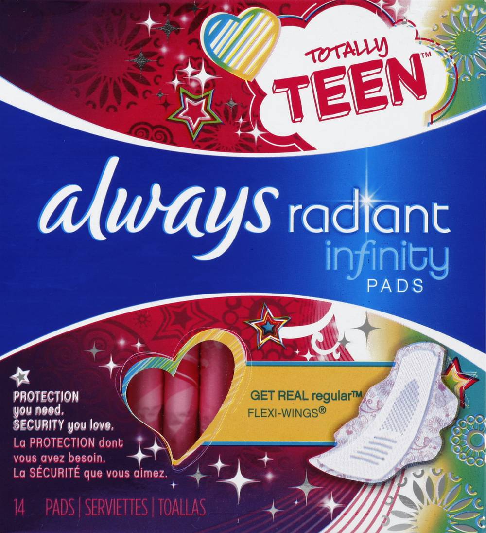 Always Radiant Infinity Regular Absorbency Pads With Flexi-Wings (3.52 oz)