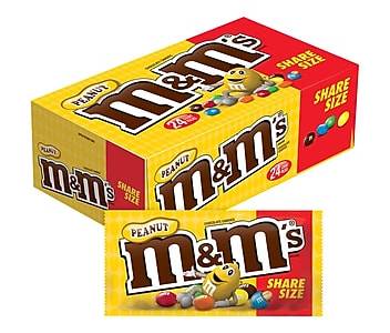 M&M's Share Size Peanut Milk Chocolate Pieces, 3.27 oz., 24 (391)