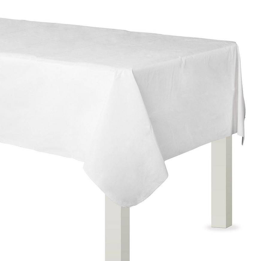 Party City Flannel-Backed Vinyl Tablecloth, 54 In x 108 In, White